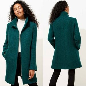 LOFT funnel neck boucle green coat size extra large